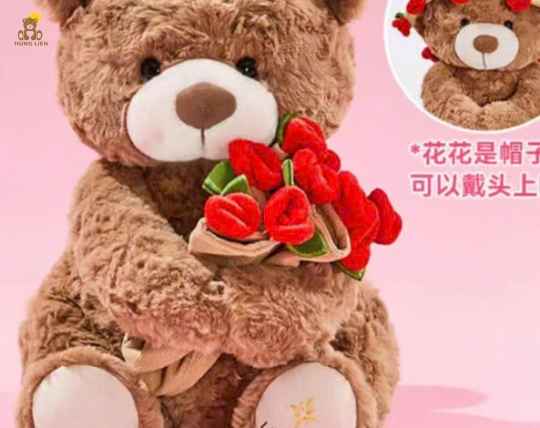 Gấu bông cỡ lớn - cầm bó hoa hồng